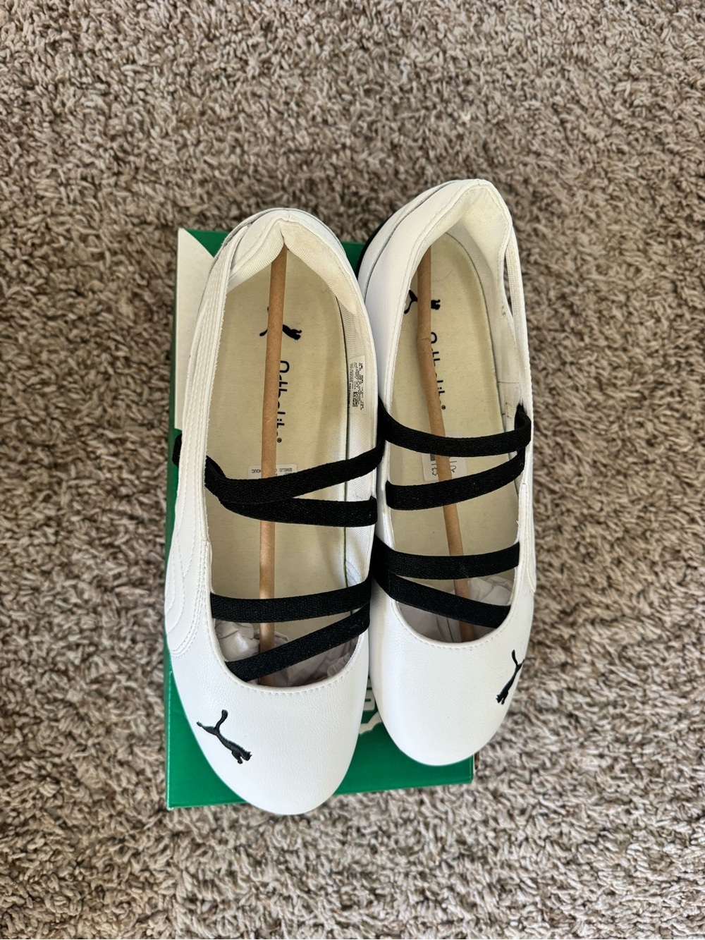 Puma White Ballet Flats with Black Cross Straps